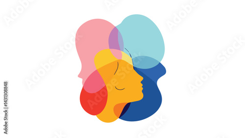 vector illustration of colorful human silhouette depicting states of mind or emotions