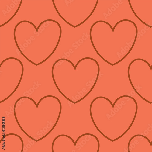 Minimal seamless heart pattern on coral orange background