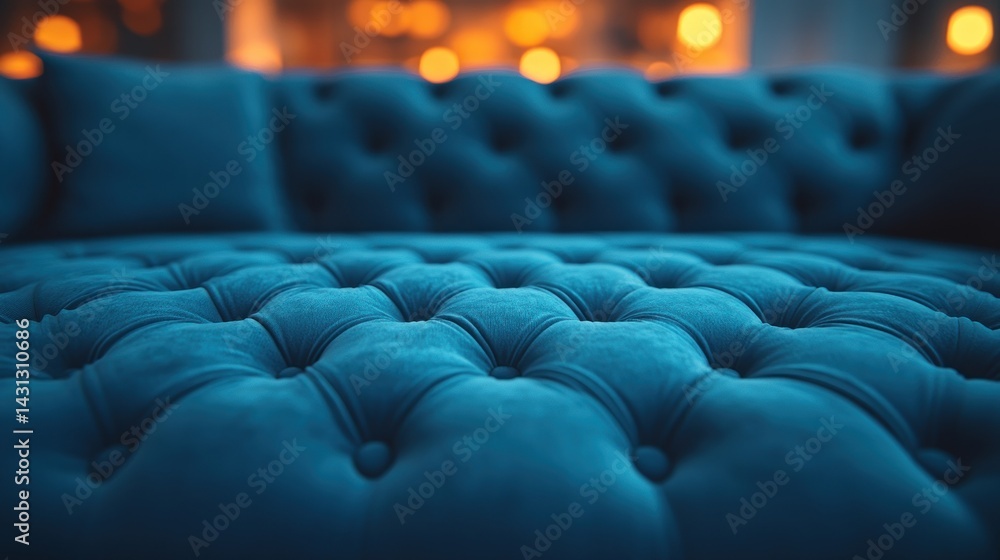 Obraz premium Close-up of luxurious teal velvet tufted sofa upholstery.