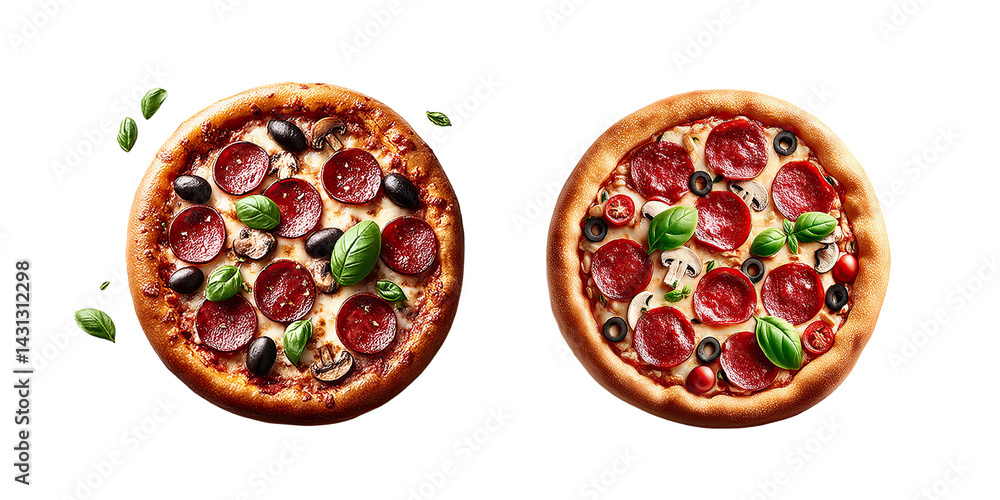 Pizza Delight Vector Series, A clean vector of a delicious pizza topped with pepperoni, olives, and mushrooms, placed on white to emphasize simplicity and freshness Pizza Delight Vector Series, A clean vector of a delicious pizza topped with pepperoni, olives, and mushrooms, placed on white to emphasize simplicity and freshness