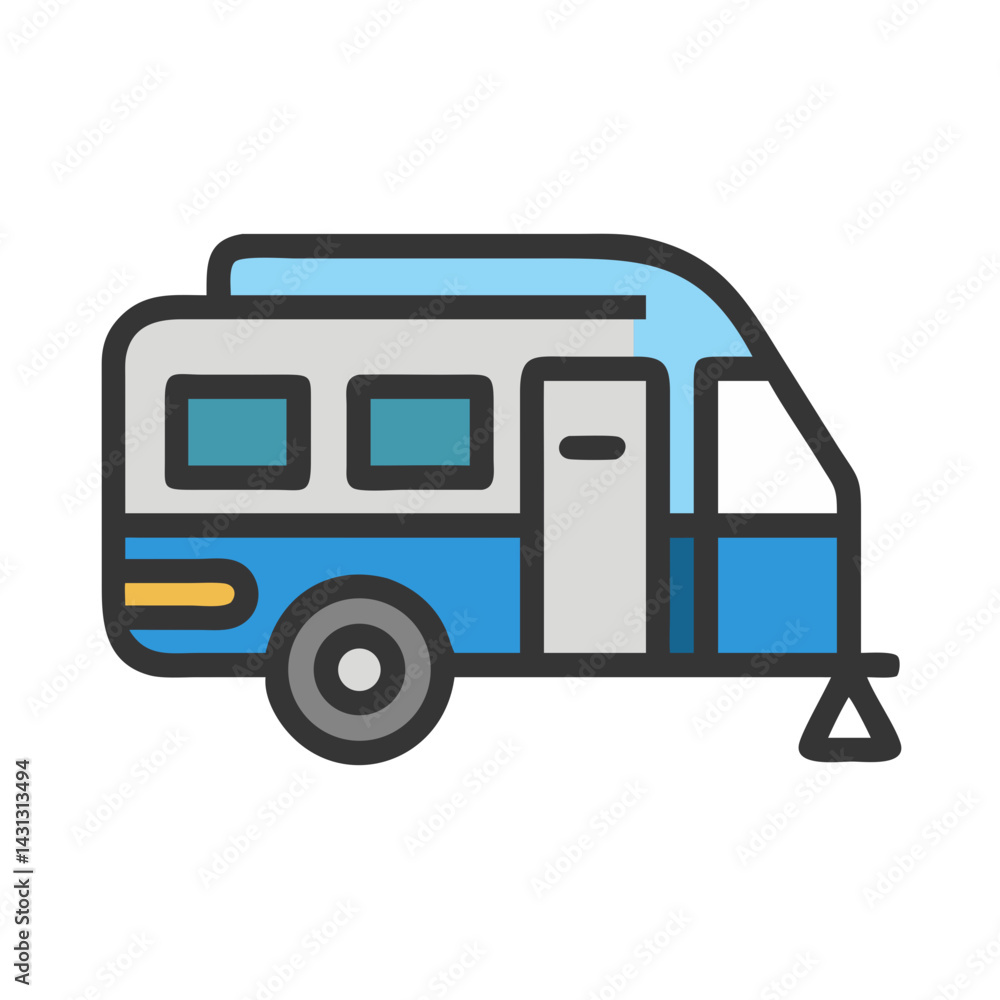 Simple Blue and White Camper Trailer Illustration on Black Background Simple Blue and White Camper Trailer Illustration on Black Background