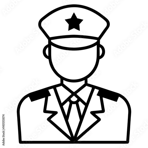 Police Officer Outline Icon With Uniform Hat And Badge For Symbol