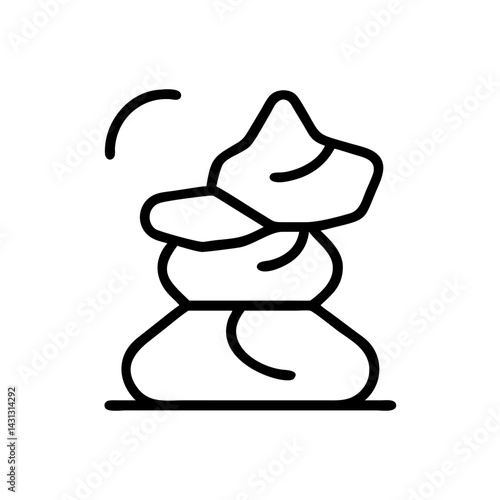 Photography Illustration of a cairn rock stack with a curved line element on a white backgro