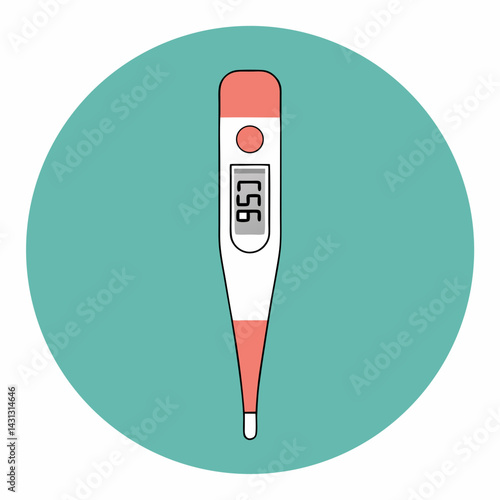 Clinical Digital Thermometer Illustration For Body Temperature Measurement And Health Monitoring Tools