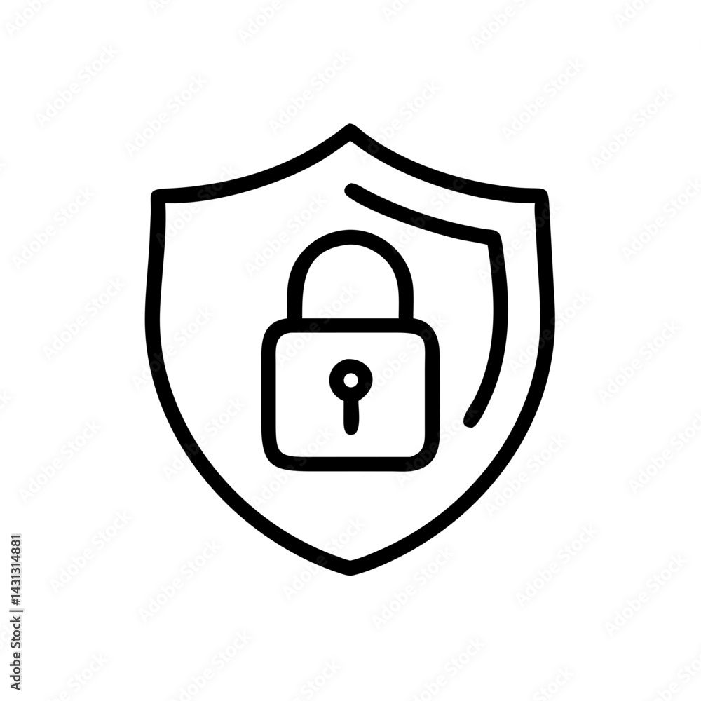 Shield icon with padlock inside representing security and protection Shield icon with padlock inside representing security and protection