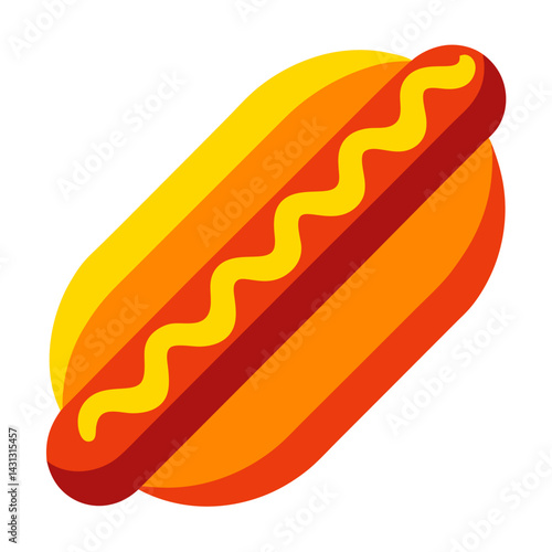 Simplified Graphic Hotdog Illustration With Mustard On White Background Design