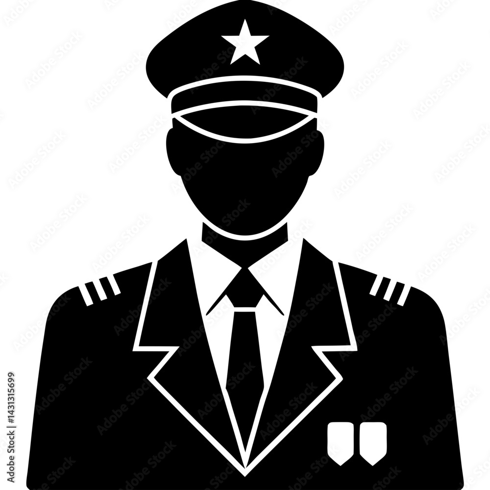 Military Officer Avatar With Hat And Uniform In Black And White Style Military Officer Avatar With Hat And Uniform In Black And White Style