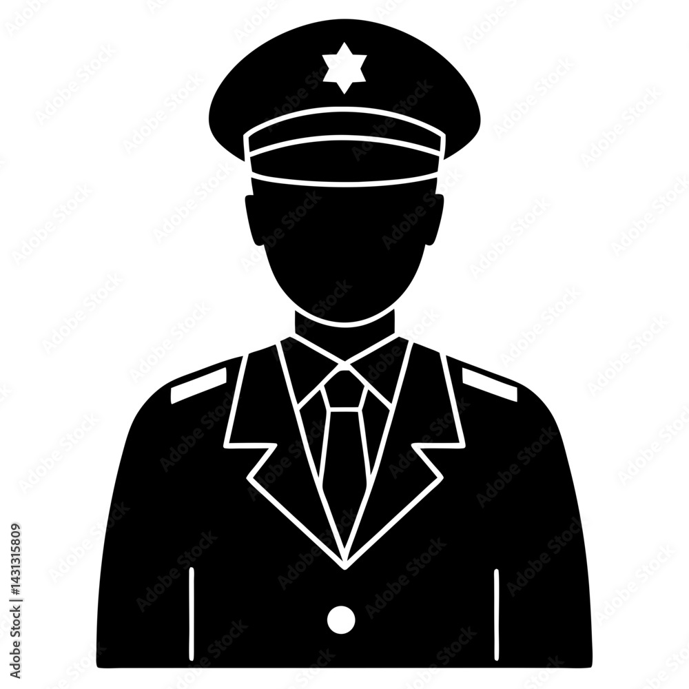 Police Officer Silhouette Icon In Uniform With Hat And Tie Vector Illustration Police Officer Silhouette Icon In Uniform With Hat And Tie Vector Illustration
