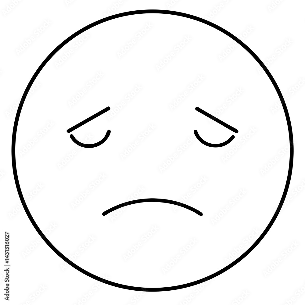 Simple Line Art Drawing Of A Sad Smiley Face Icon On White Background Simple Line Art Drawing Of A Sad Smiley Face Icon On White Background