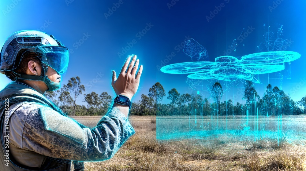 Military personnel use holograms to monitor drone operations during training