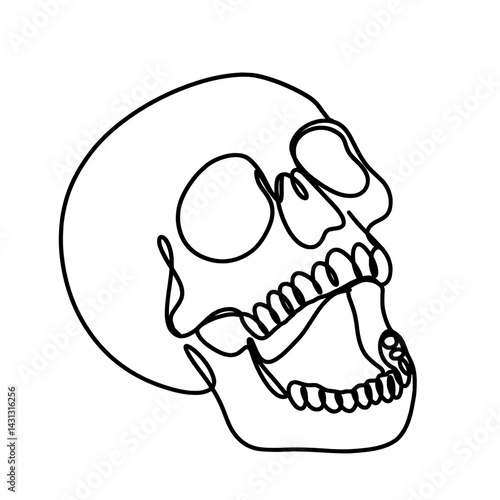 Laughing human skull one line art drawing 