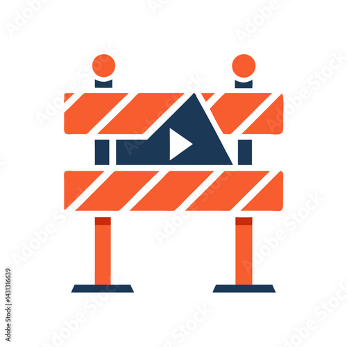 Road Block Illustration: Construction Barrier Icon for Safety and Caution
