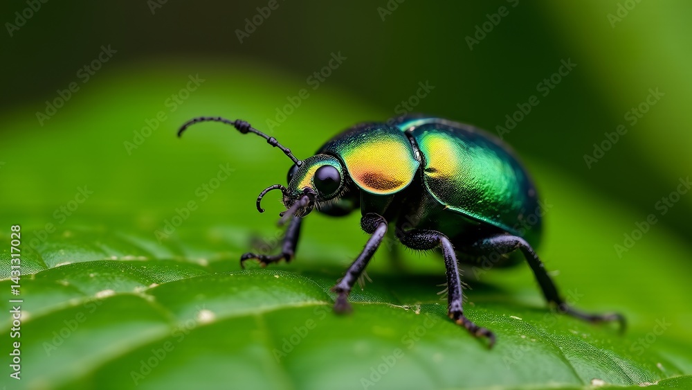Shiny Green Leaf Beetle On Green Leaf Shiny Green Leaf Beetle On Green Leaf