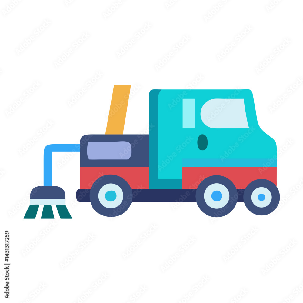 Naklejka premium Street Sweeper Truck Illustration: Road Cleaning and Maintenance Vehicle