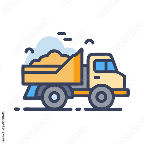 Dump Truck Cartoon Illustration: Construction Vehicle with Load for Transportation