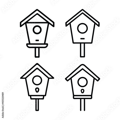 Set Simple wooden birdhouse icons