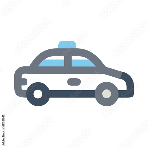 Grey and Blue Taxi Cab Flat Illustration with Black Background