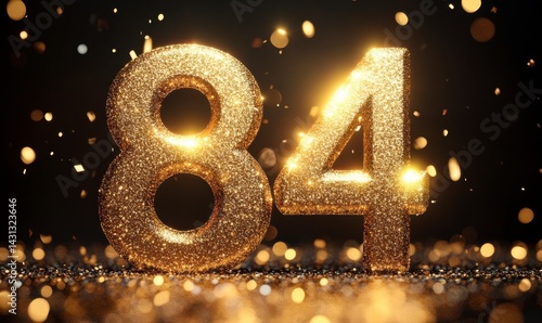 Shimmering Golden Number 84 with Sparkles and Glittering Effects