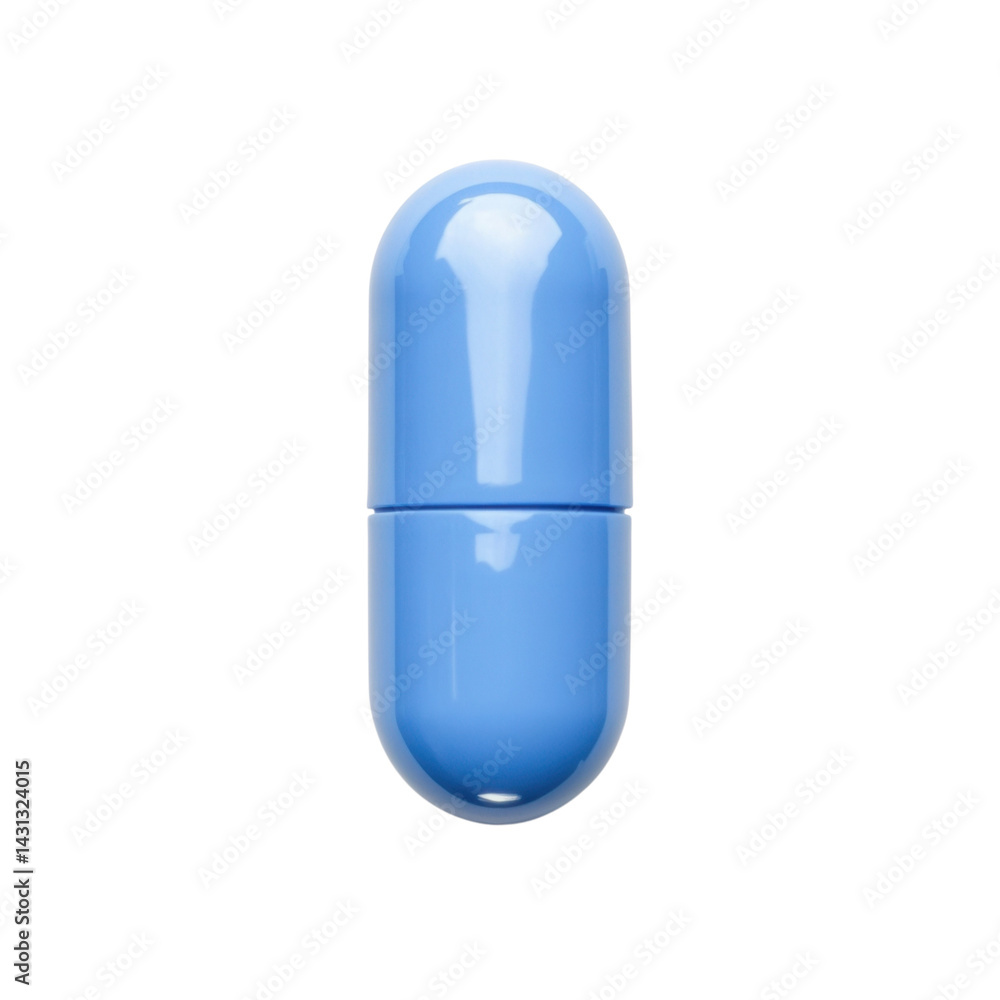 A single blue capsule on transparent background A single blue capsule on transparent background