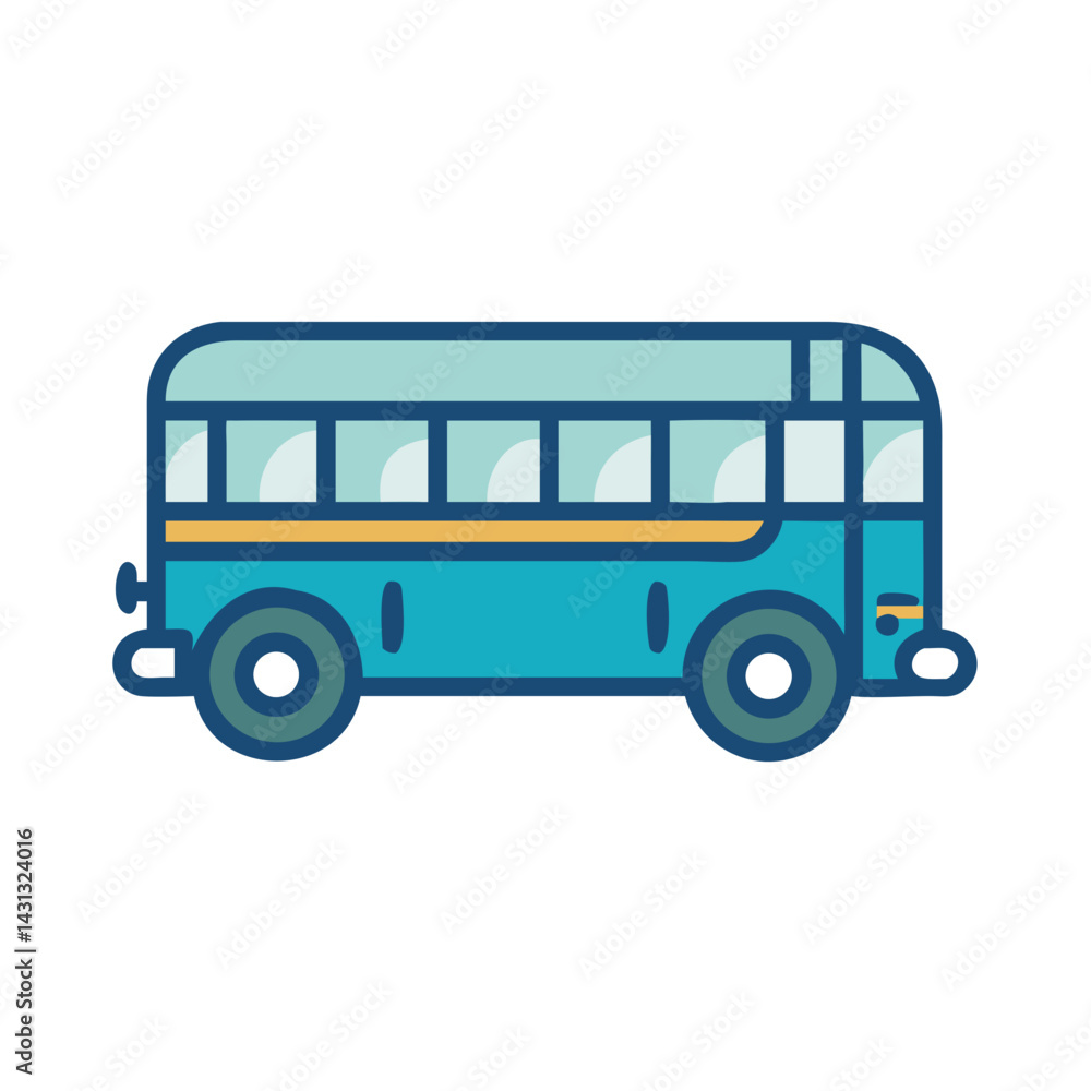 Cartoon Bus Icon Illustration in Blue and Yellow on Black Background Cartoon Bus Icon Illustration in Blue and Yellow on Black Background