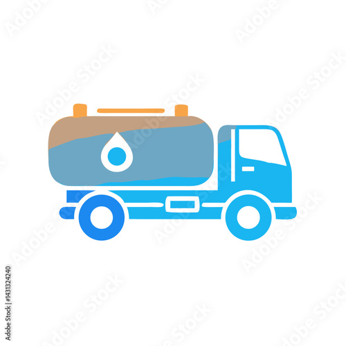 Blue water tank truck, simple icon vector design on black background