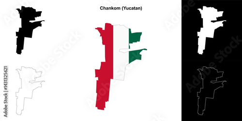 Chankom municipality (Yucatan) outline map set