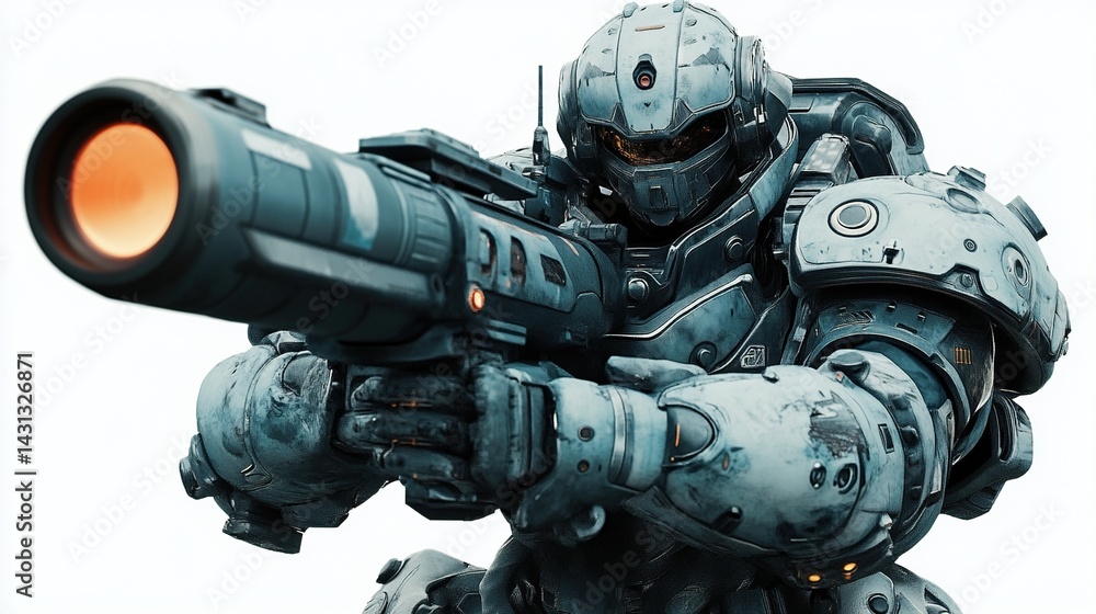 Futuristic soldier in combat armor aiming powerful weapon. Futuristic soldier in combat armor aiming powerful weapon.
