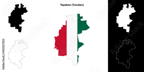 Tepakan municipality (Yucatan) outline map set
