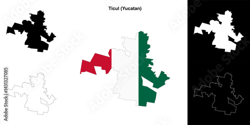 Ticul municipality (Yucatan) outline map set