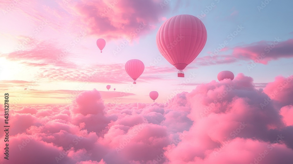 Obraz premium Pink Paradise: Hot Air Balloons Drifting Across a Dreamlike Sky