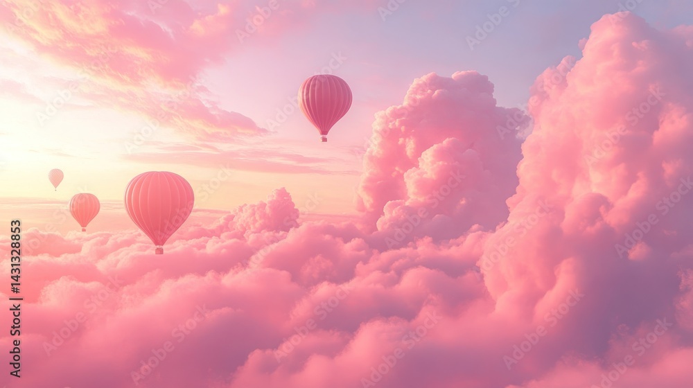 Obraz premium Pink Paradise: Hot Air Balloons Soaring Above a Dreamlike Cloudscape