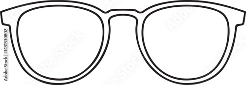 A minimal vector illustration of eyeglasses in a continuous line drawing style showing the front perspective in black linear art on a simple white background