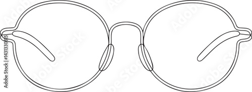 A continuous line art illustration of eyeglasses in a minimalist black sketch style showing the front view of spectacles on a white background for a clean vector look