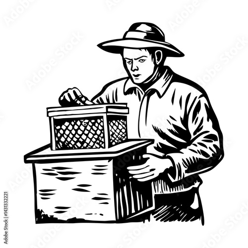 A vintage style illustration of apiarist 