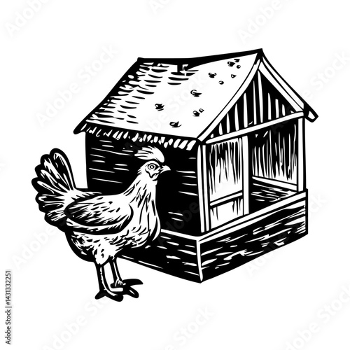 Chicken coop illustration in vintage style 