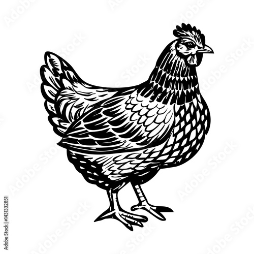 A vintage style illustration of hen