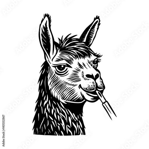 Llama chewing illustration in vintage style 