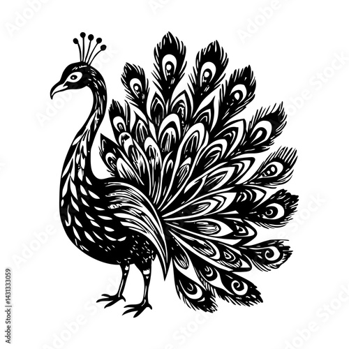 A vintage style illustration of peacock 