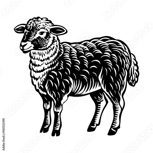 Wooly lamb illustration in vintage style 