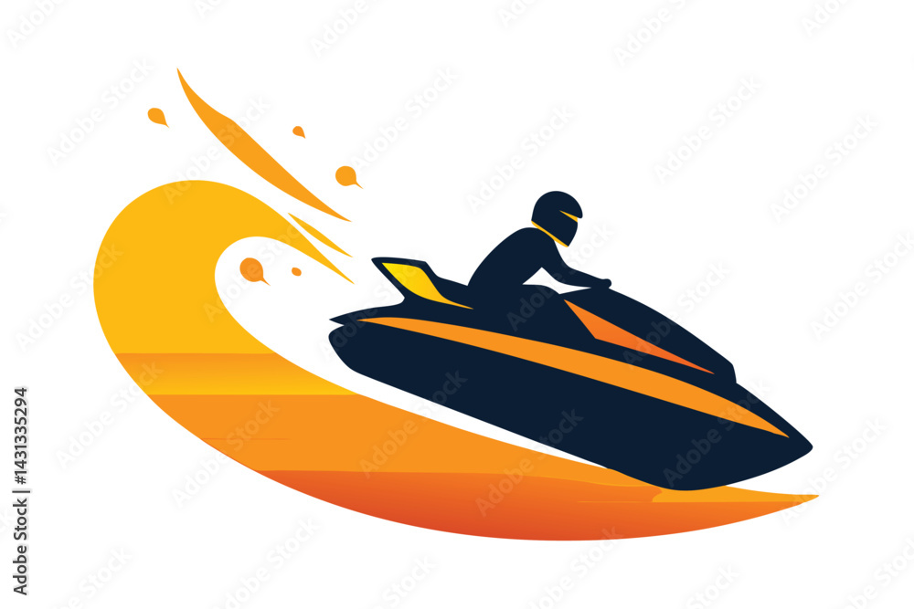 Naklejka premium a-jet-ski-cutting-across-glowing-water--leaving