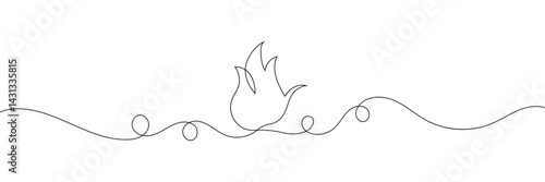 Fire one continuous line drawing. Abstract black and white minimal single line art, Flame in continuous one line drawing. Fire icon concept. EPS 10 .