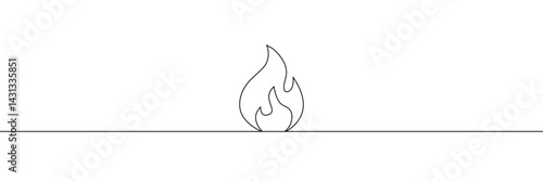 Fire one continuous line drawing. Abstract black and white minimal single line art, Flame in continuous one line drawing. Fire icon concept. EPS 10 .
