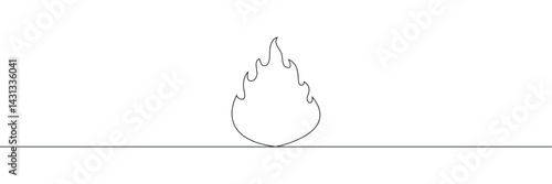 Fire one continuous line drawing. Abstract black and white minimal single line art, Flame in continuous one line drawing. Fire icon concept. EPS 10 .