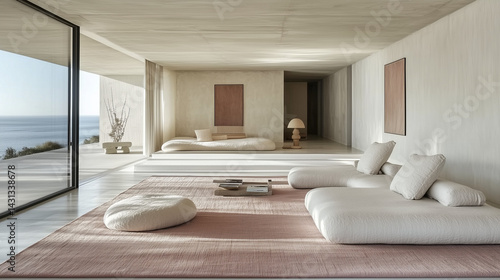 Wallpaper Mural modern living room,  Bold living room with vibrant hues and minimalist decor. Torontodigital.ca