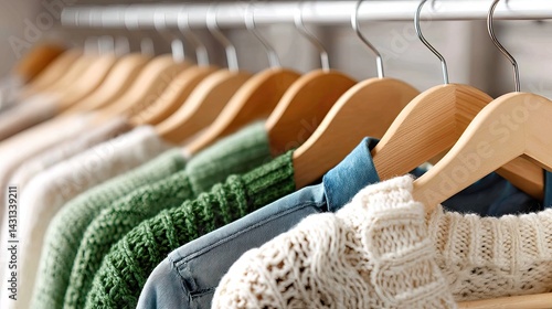 Obraz na płótnie Close-up view of a closet featuring organized clothing items in different colors and patterns, highlighting stylish arrangements w salonie
