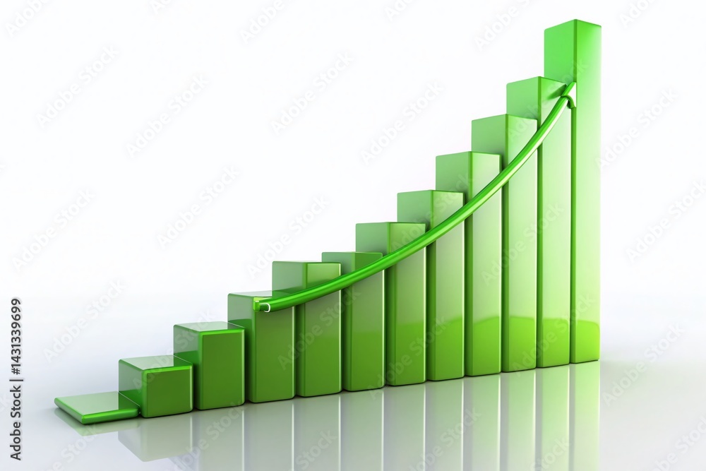 3D Bar Graph: Upward Trend, Rising Green Bars, Business Growth, Data Visualization, Financial Success 3D Bar Graph: Upward Trend, Rising Green Bars, Business Growth, Data Visualization, Financial Success