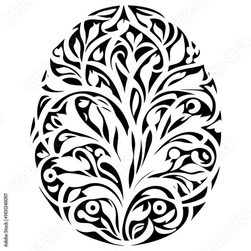 Stylized botanical egg form radiating fluid, organic elegance and symmetry