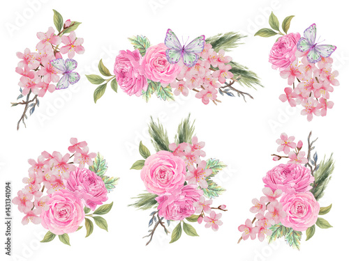 Hand painting seamless background pattern inspired by chinese Korean and Japan kimono chinoseries style