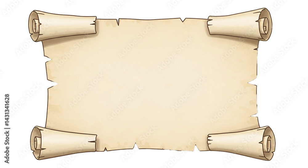 Fototapeta premium vector illustration open parchment scroll on white background