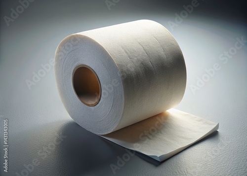 3D Render: Soft White Toilet Paper Roll, Clean Bathroom Product,  Studio Lighting, Detailed Texture
